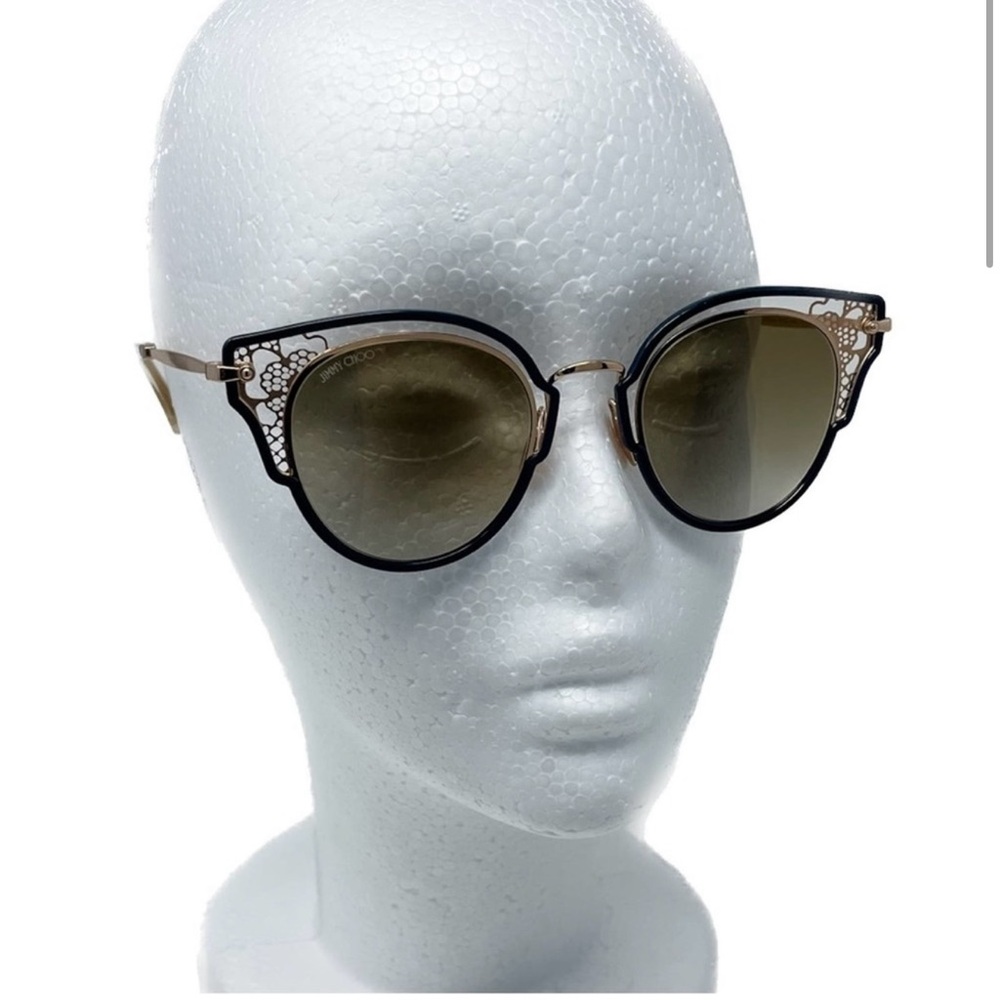 Jimmy Choo Dhelia 48mm Laser cut Lace Cat Eye Sunglasses BLUE & gold w/ case